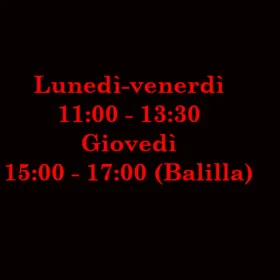 Orario di apertura della segreteria da lunedì a venerdì 11:00-13:30 e giovedì 15:00 - 17:00